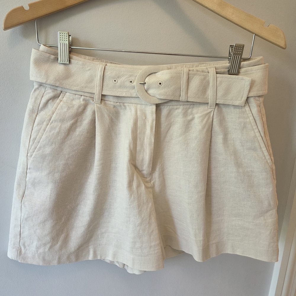 Express High Waist Cream Belted Shorts